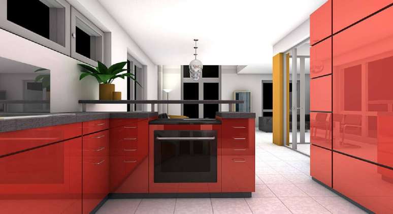 2. Decoração moderna de cozinha de apartamento vermelha – Foto: Pixabay