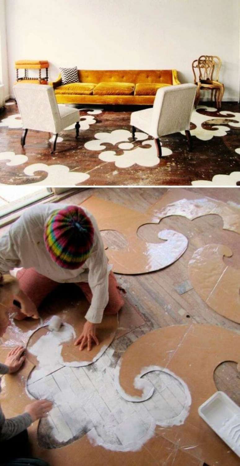 6. Piso pintado com moldura criativa &ndash; Foto Bohemian and Chic