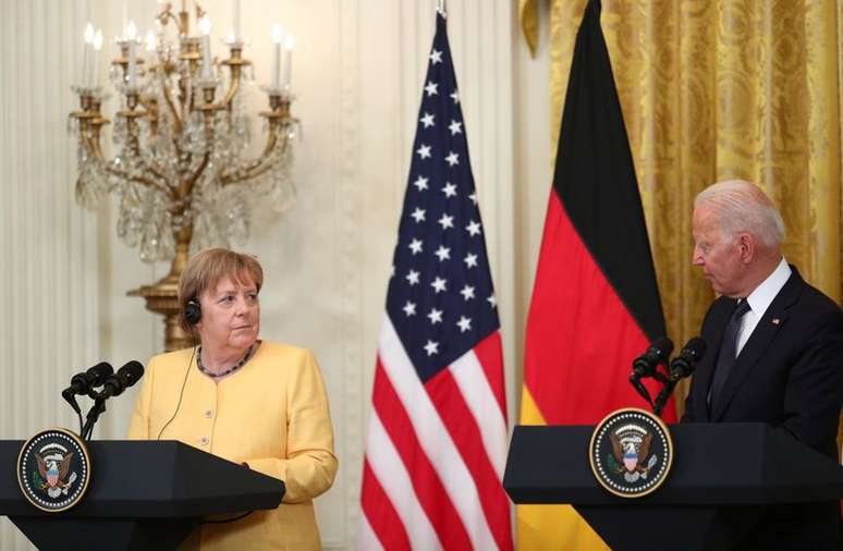 Joe Biden e Angela Merkel se reúnem na Casa Branca
 15/7/2021    REUTERS/Tom Brenner