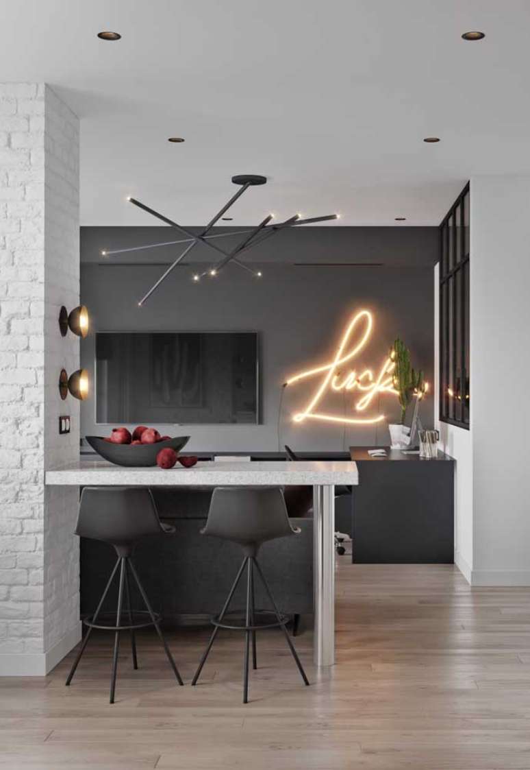 18. Luz neon na cozinha americana – Foto Pinterest