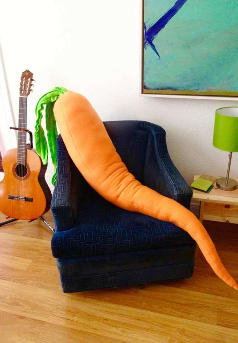 37. Almofadas divertidas de cenoura para sala de estar colorida – Foto Pinterest