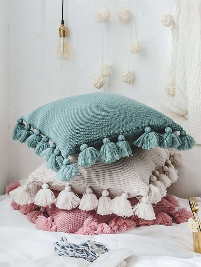 14. Tecido para almofada azul rosa e bege &ndash; Foto Shein