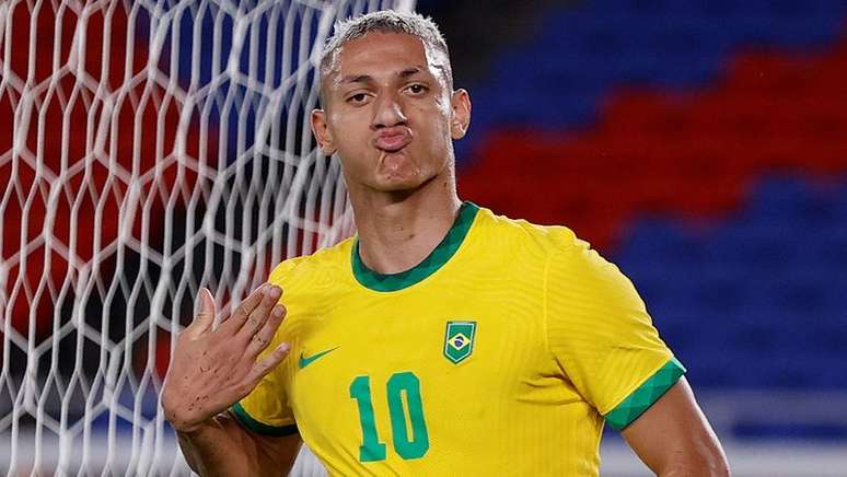 Richarlison comemora gol marcado contra Alemanha na estreia da seleção brasileira na Olimpíada de Tóquio
22/07/2021 REUTERS/Phil Noble