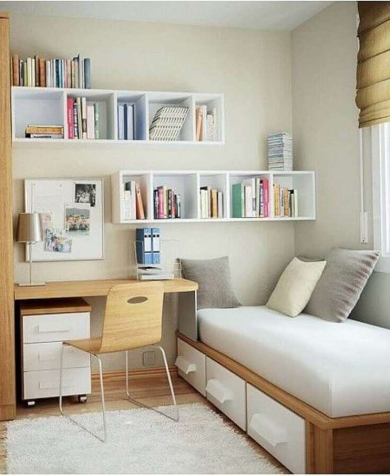 9. Decora&ccedil;&atilde;o simples para quarto de h&oacute;spedes com escrit&oacute;rio &ndash; Foto: Archidea