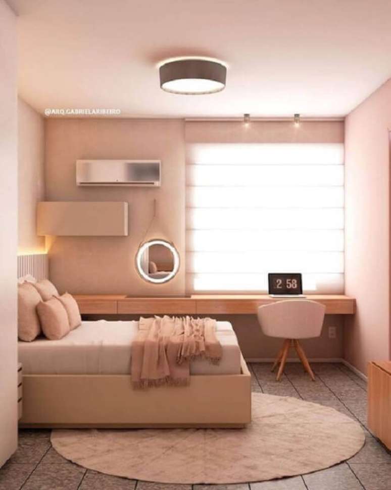 5. Tenha um bom projeto de iluminação para o seu quarto planejado com escritório – Foto: Pinterest