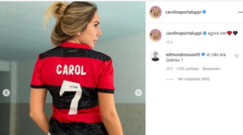 Comentário de Edmundo na foto de Carol (Foto: Reprodução/Instagram)