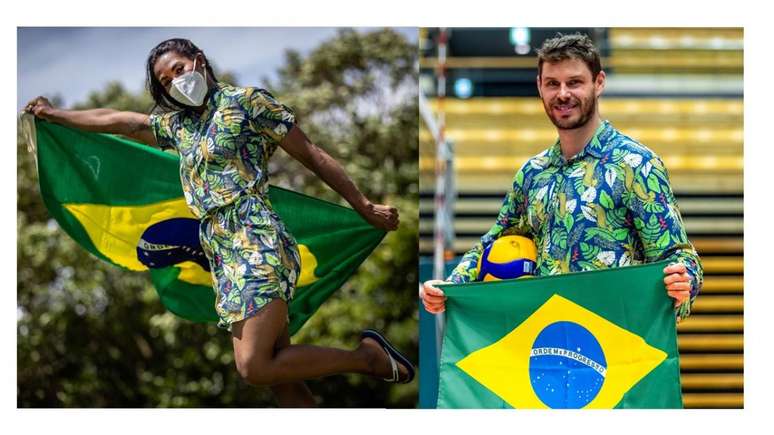 A judoca Ketleyn Quadros e o levantador Bruninho, porta-bandeiras do Brasil na cerimônia de abertura da Olimpíada