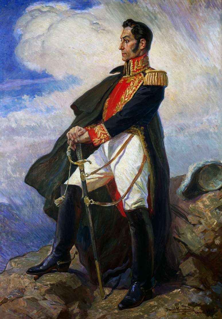 Retrato de Sim&oacute;n Bol&iacute;var, pintado por Daniel Hern&aacute;ndez, em exposi&ccedil;&atilde;o no Museu de Arte de Lima