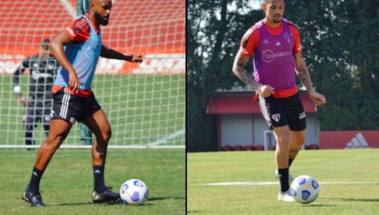 William e Luciano fizeram trabalhos físicos neste sábado (Foto: Fellipe Lucena/São Paulo FC)