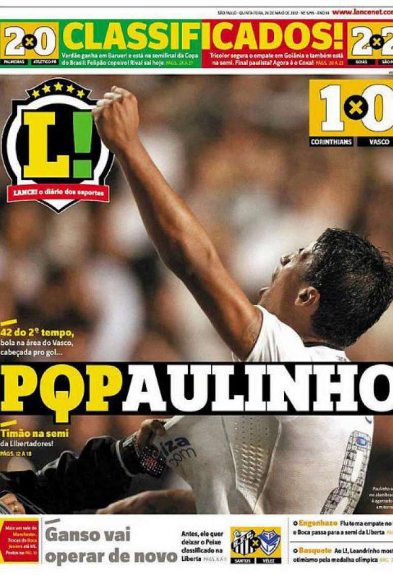 Em 2012, o LANCE! destacou o gol de Paulinho que classificou o TImão à semi da Liberta (Imagem: Arquivo LANCE!)
