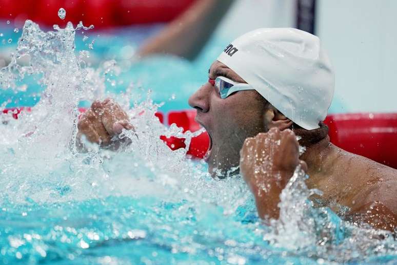 Ahmed Hafnaoui comemora vit&oacute;ria nos 400m livre
25/07/2021
REUTERS/Aleksandra Szmigiel