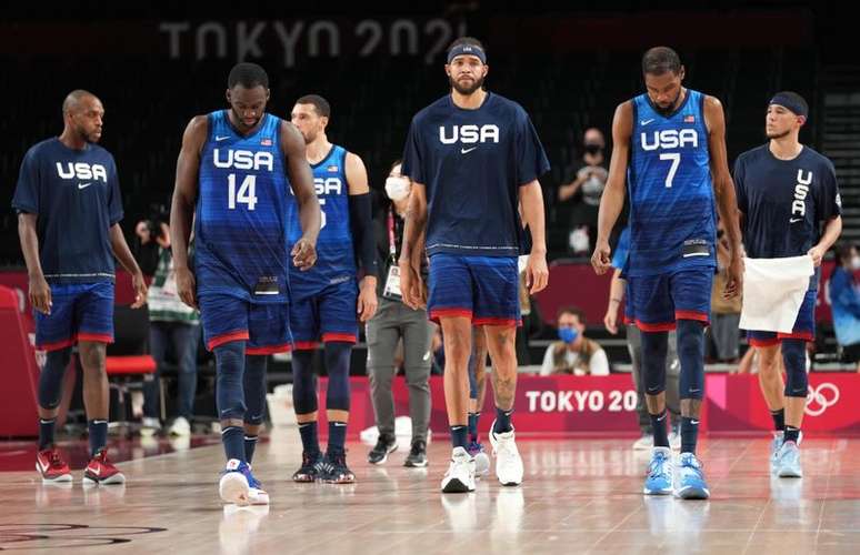 Jogadores da seleção de basquete dos EUA após derrota para a França
25/07/2021
Kyle Terada-USA TODAY Network