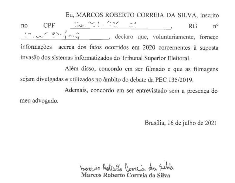 Declaração que equipe de Filipe Barros pediu para preso assinar não faz menção ao deputado