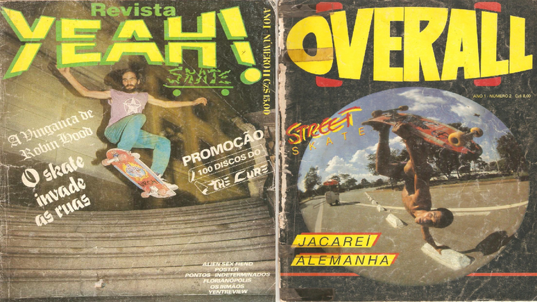 Street skate na capa das revistas Yeah! e Overall, em 1986