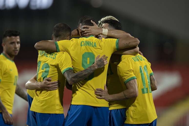 Jogadores da Seleção Brasileira comemoram gol Lucas Figueiredo CBF