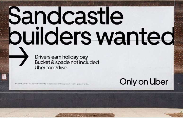 'Procura-se construtores de castelo de areia', diz outdoor da Uber espalhado por Londres