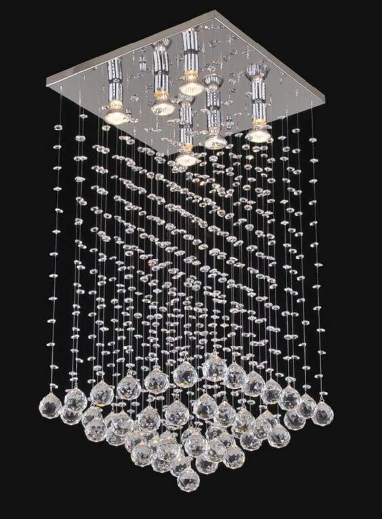 52. Lustre quadrado com cristais na decora&ccedil;&atilde;o de casa &ndash; Foto Lumilandia
