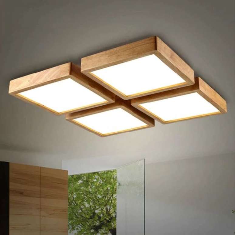 19. Lustre quadrado de madeira e luz led – Foto ALiExpress