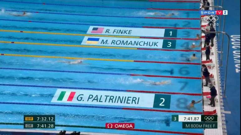Robert Finke foi ouro na primeira prova dos 800m livre nas Olímpiadas (Foto: Reprodução/SporTV)