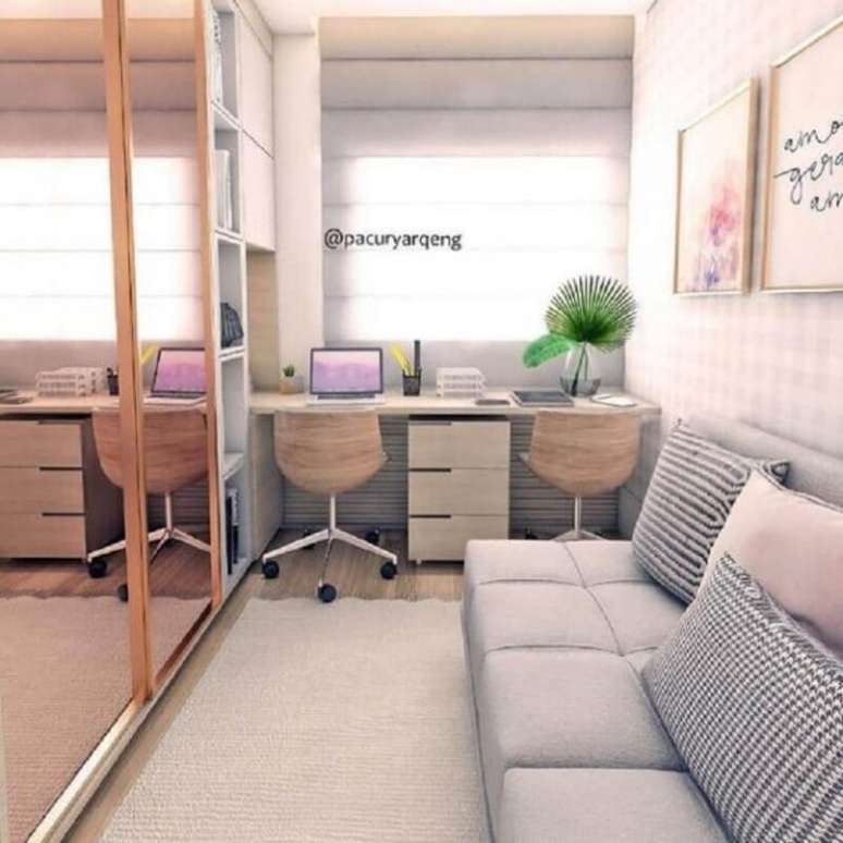 60. Home office na sala planejada &ndash; Foto Dicas de Mulher