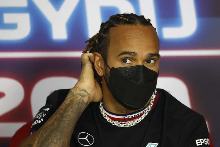 Lewis Hamilton durante entrevista coletiva do GP da Hungria de F1 