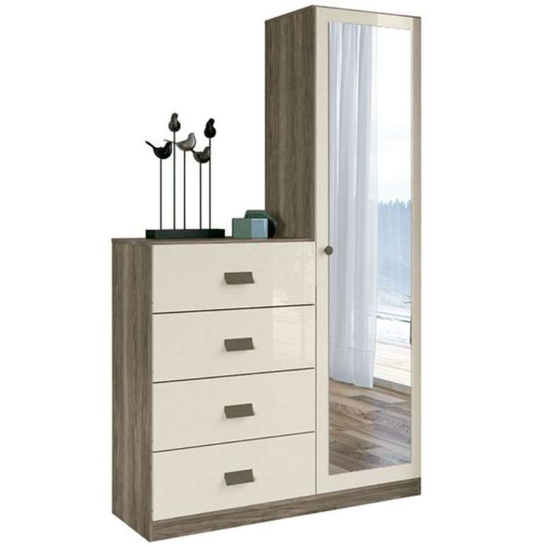 4. Comoda com cabideiro e espelho na decora&ccedil;&atilde;o &ndash; Foto Loja Marabraz