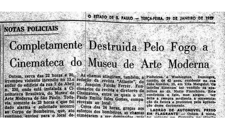 Matéria do jornal O Estado de S. Paulo registra incêndio de 1957