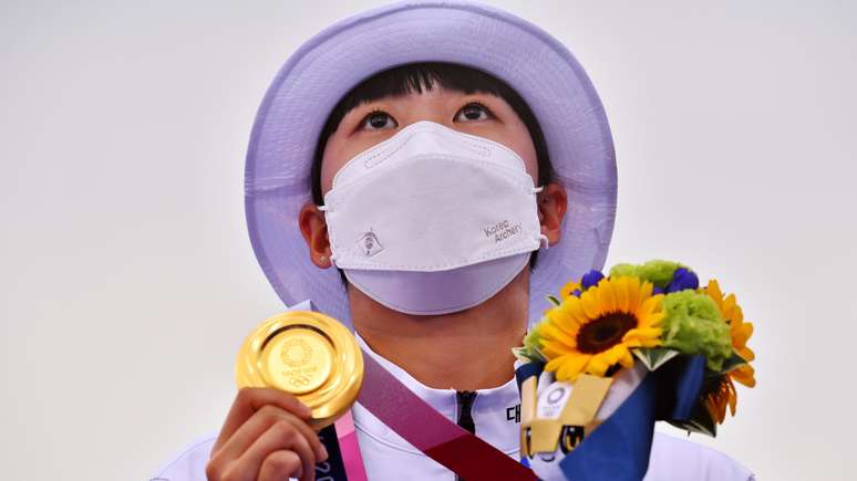 An San, da Coreia do Sul, ficou com a medalha de ouro no tiro com arco feminino Clodagh Kilcoyne Reuters