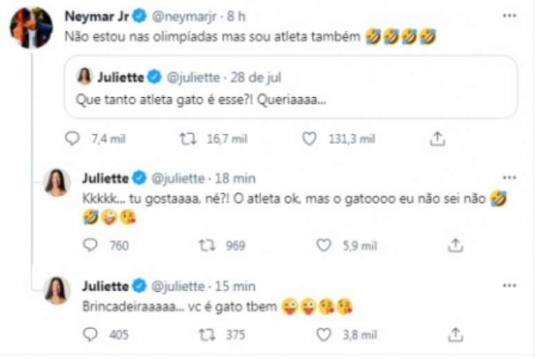 Juliette mordeu e depois assoprou em brincadeira com Neymar (Foto: Reprodução/Twitter)