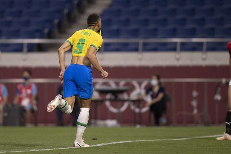 Matheus Cucnha comemora único gol do Brasil na vitória sobre o Egito neste sábado Lucas Figueiredo CBF