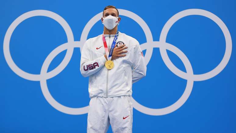 Caeleb Dressel conquistou a medalha de ouro nos 50m livre nos Jogos Olímpicos de Tóquio Marko Djurica/Reuters