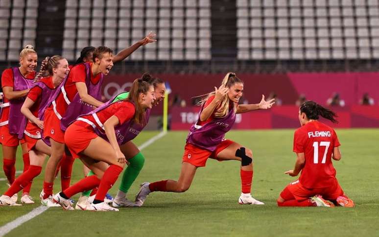 Jessie Fleming comemora gol marcado contra os Estados Unidos na Olimpíada de Tóquio
02/08/2021 REUTERS/Edgar Su 