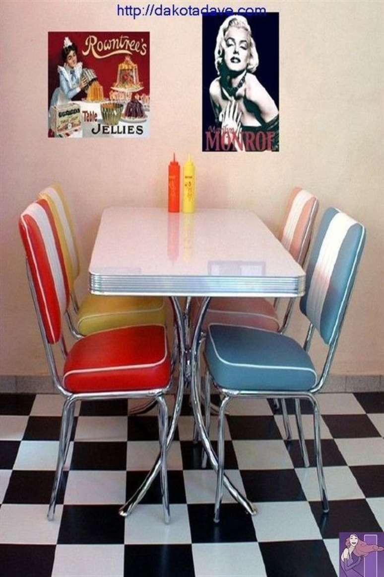 39. Mesa retrô estilo lanchonete vintage com cadeiras coloridas – Foto Pinterest