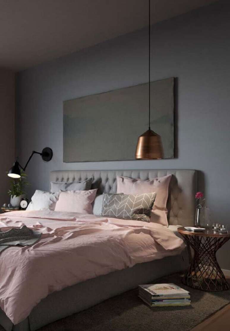 31. Como decorar um quarto feminino moderno cinza e rosa com luminárias diferentes – Foto: Architecture Art Designs