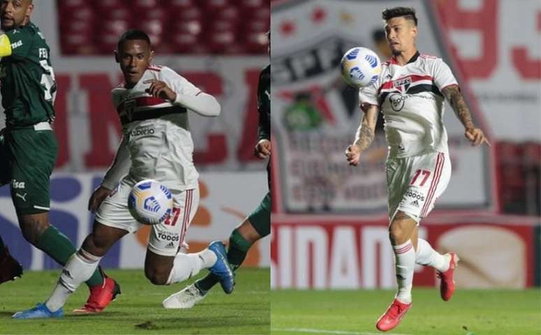 Marquinhos e Rigoni durante clássico contra o Palmeiras (Foto: Rubens Chiri / saopaulofc.net)