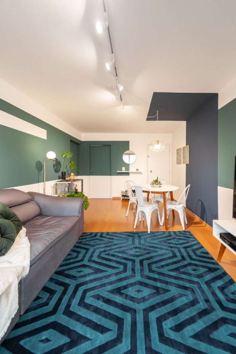 43. Decora&ccedil;&atilde;o com cores de tinta para sala em verde e azul &ndash; Foto Pinterest