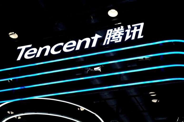 Logotipo da Tencent numa feira em Pequim. 4/9/2020. REUTERS/Tingshu Wang