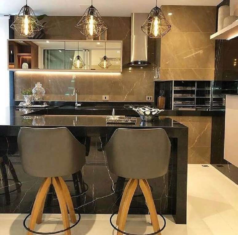 22. Banqueta estofada para decoração de apartamento com varanda gourmet e churrasqueira – Foto: Arkpad