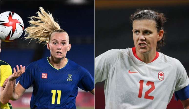 Blackstenius e Sinclair são as principais jogadoras de Suécia e Canadá, respectivamente (Foto: AFP; AFP)