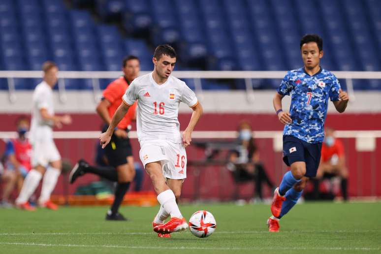 Pedri durante jogo contra o Japão pela semifinal dos Jogos Olímpicos de Tóquio