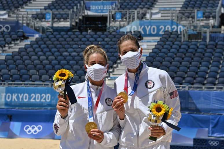 April Ross e Alix Klineman conquistaram o ouro no vôlei de praia feminino (FOTO: Angela WEISS/AFP)