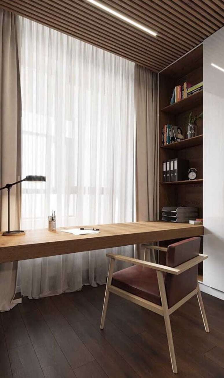 2. Decora&ccedil;&atilde;o com mesa escrivaninha home office suspensa &ndash; Foto: Pinterest