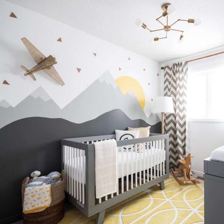 8. Adesivo de parede para decoração de quarto para bebê cinza e branco – Foto: Pinterest