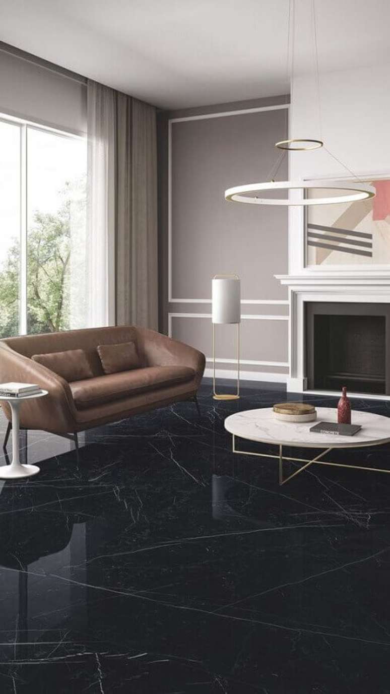 64. Sala de estar com mármore preto são gabriel – Foto Fiandre Architectural Surfaces