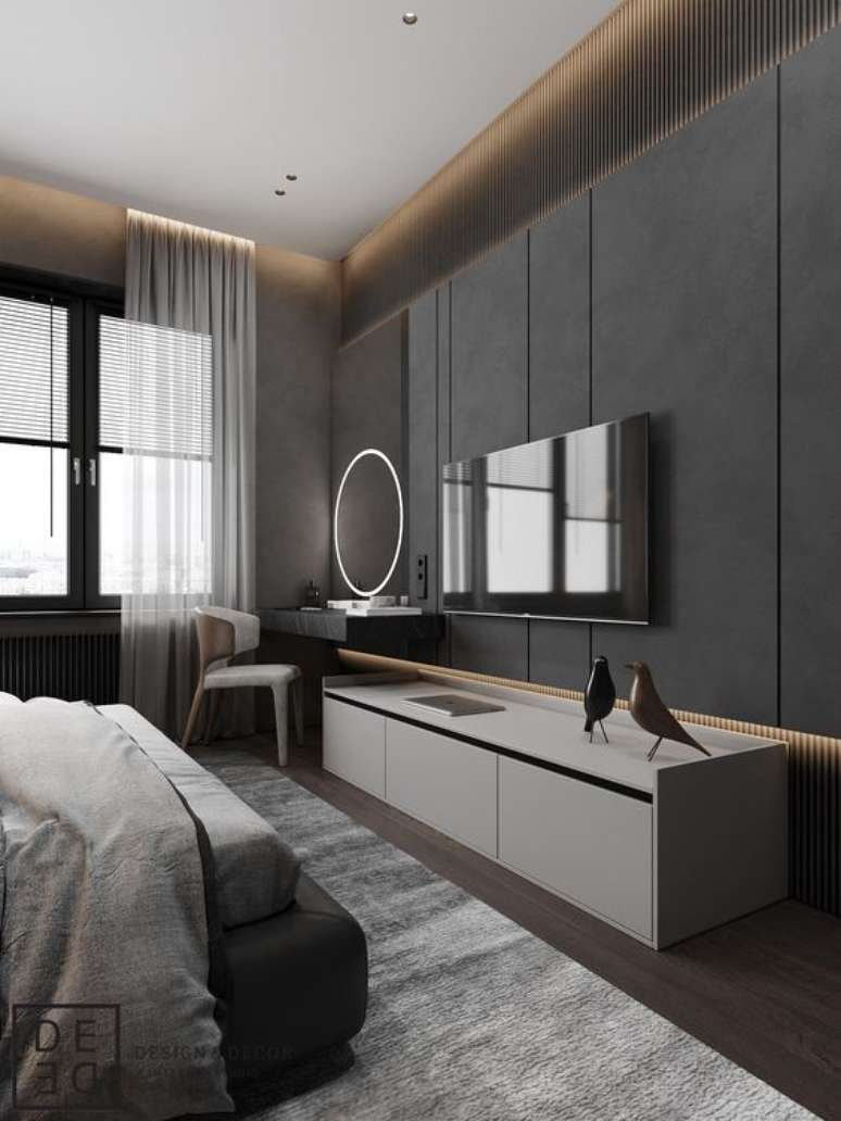 16. Rack para quarto branco com painel cinza &ndash; Foto Behance