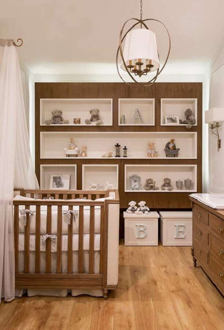 26. Decoração de quarto para bebê completo com nichos embutidos – Foto: Pinterest