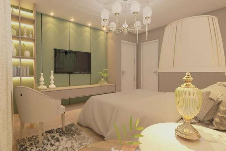 48. Rack para quarto suspenso com painel verde &ndash; Foto Hilla Portela