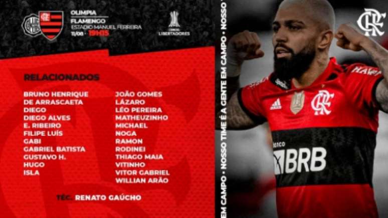 Flamengo divulga lista de relacionados com volta de Rodrigo Caio confirmada, flamengo