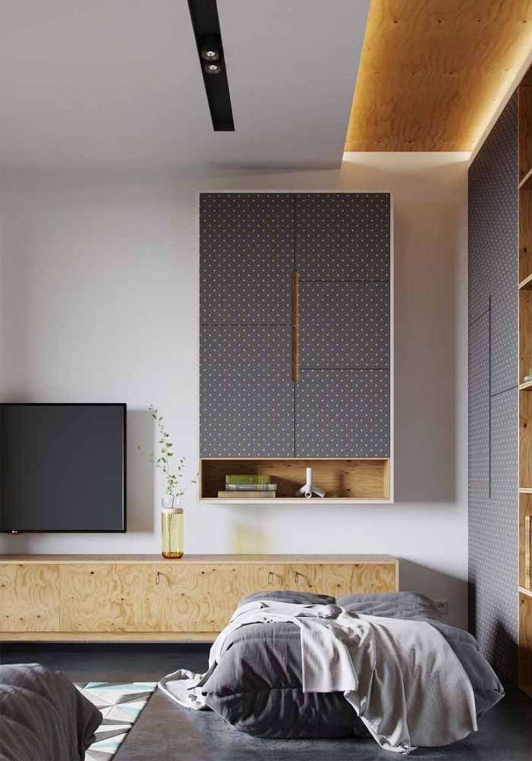 50. Rack pra quarto suspenso de madeira &ndash; Foto Pinterest