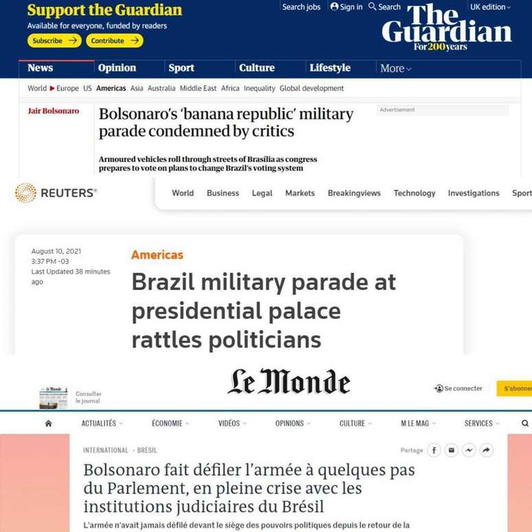 Imprensa internacional repercute desfile militar em Brasília.